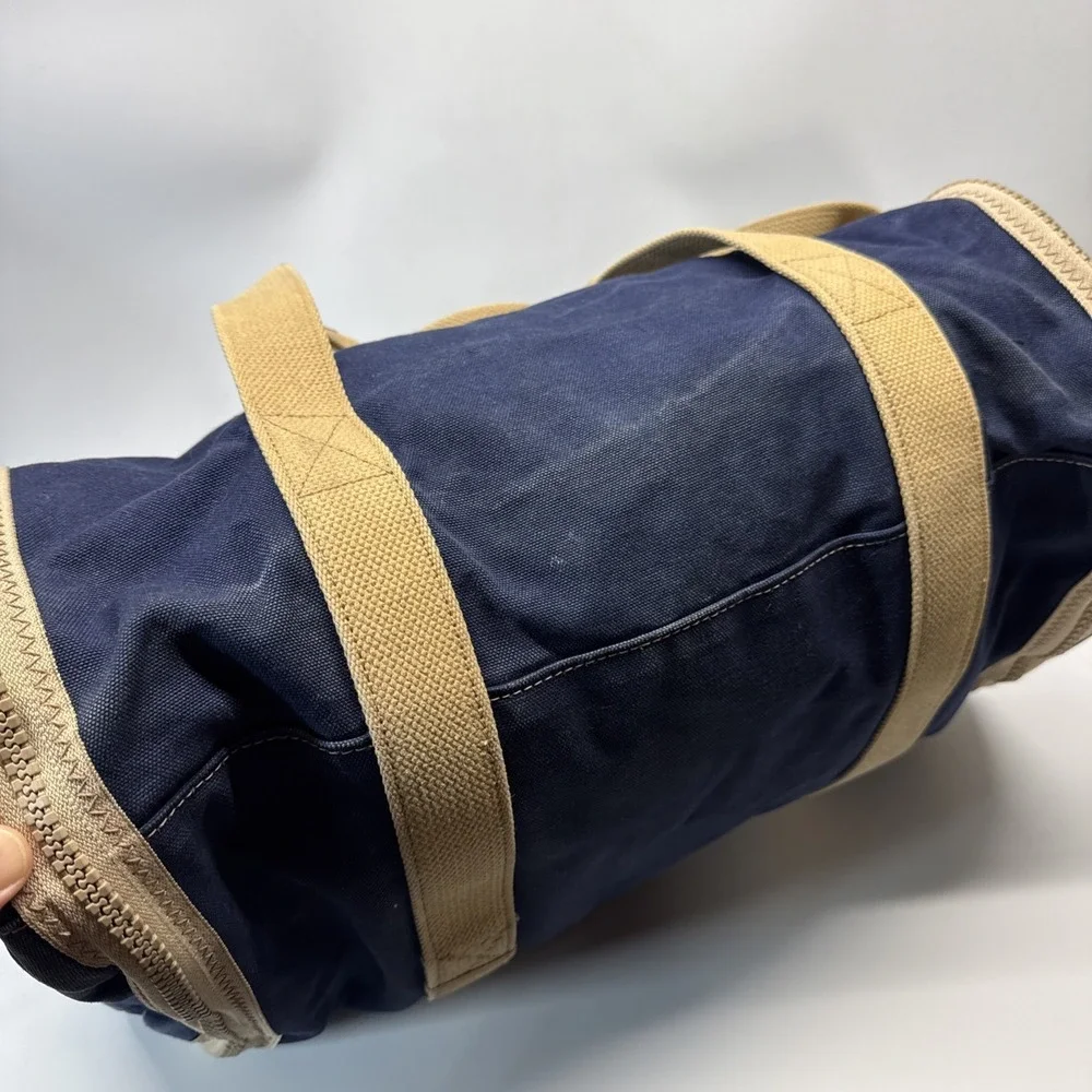 Vintage Rust Pond Workshop Duffle Bag Blue Expandable Thick Canvas 20-31